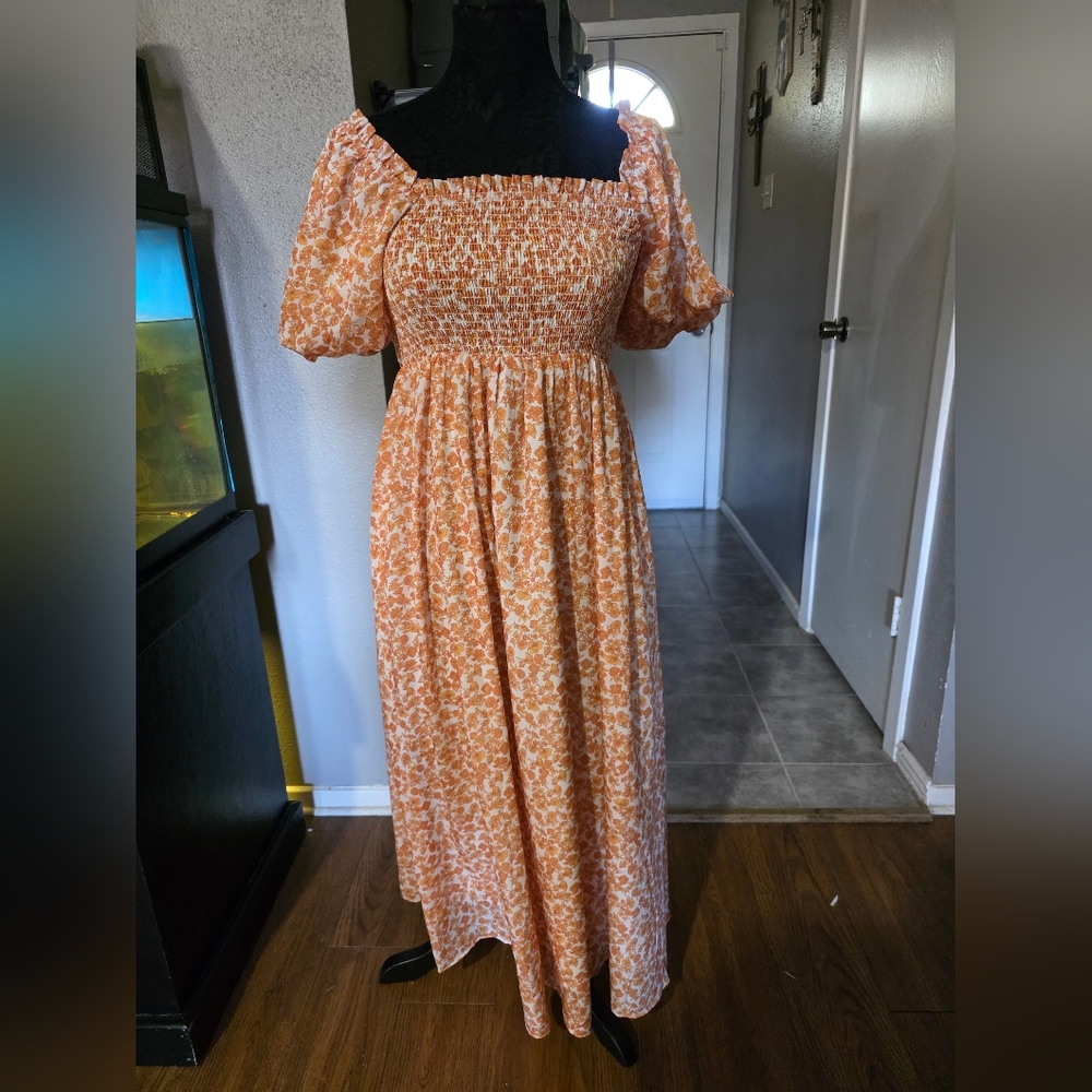 Ivy City Co Peach Floral Long Sleeve Dress